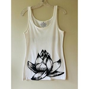 Funkyoga‎ White Tank Top Lotus Meditate Soft Stretch Top Size L